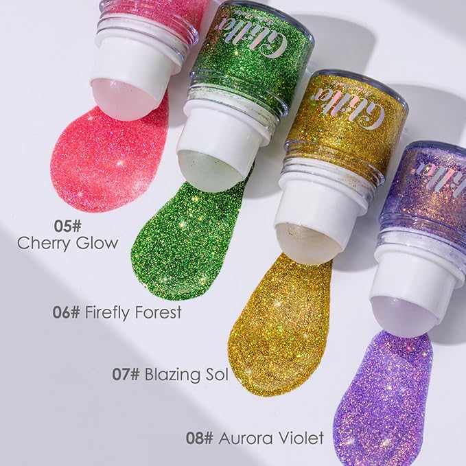 Erinde Holographic Body Glitter Gel, Roll-On Face Hair Glitter for Mermaid Makeup Festival Party Rave Accessories, Chunky Sequins Chameleon Shimmer Christmas Makeup for Women Girls, 06 Green