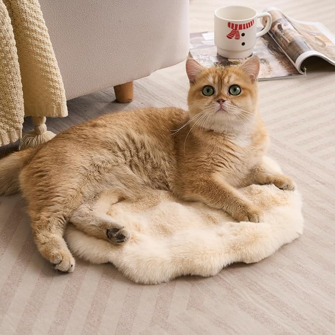 SHENGOCASE Round Faux Rabbit Fur Pet Bed Cushion, 16 inches, Cat Tree Tower Replacement Pad, 4-Pack (Beige)