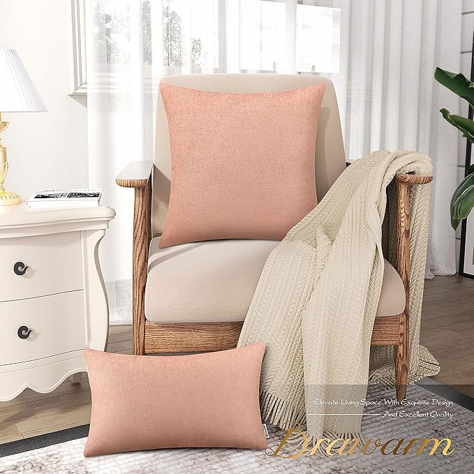 BRAWARM Throw Pillow Covers 20x20 Inches - Dusty Pink Chenille Pillow Covers Pack of 2, Solid Dyed Soft Chenille Pillow Cases for Couch Sofa Bed Home Decoration