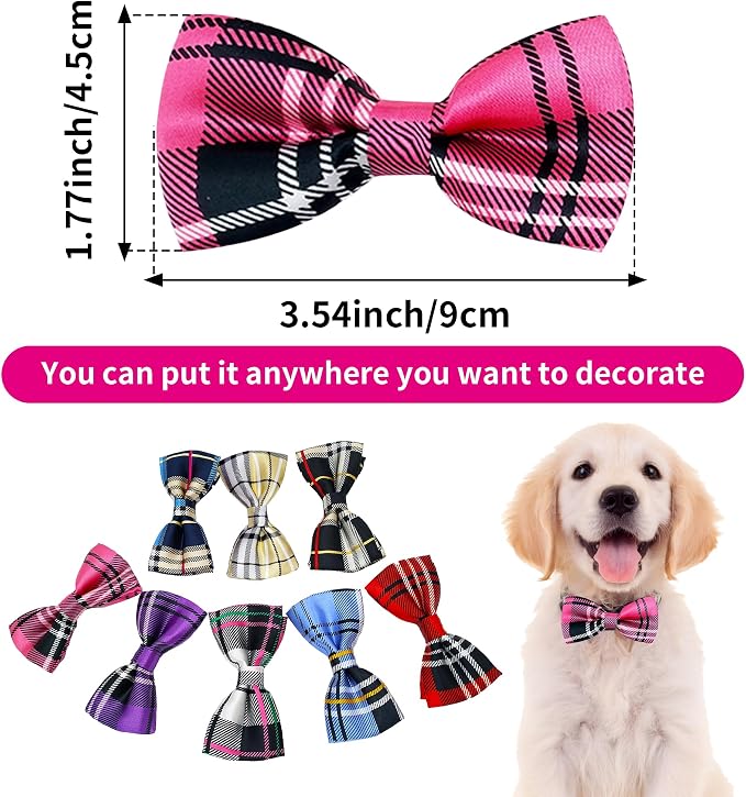PET SHOW 8 Pack Plaid Dog Bowties for Small Dogs Slide on Collar