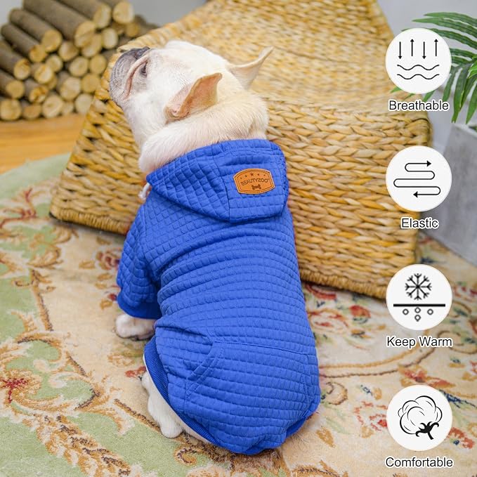 BEAUTYZOO Dog Hoodies Sweater for Small Dogs,Waffle‑Like Laminated Pet Coat | Warm Dog Sweatshirt with Pocket & Leash Hole,Pullover Clothes for Girl Boy Dogs & Cats,Stretchy & Easy‑On‑Off,Chihuahua Puppy