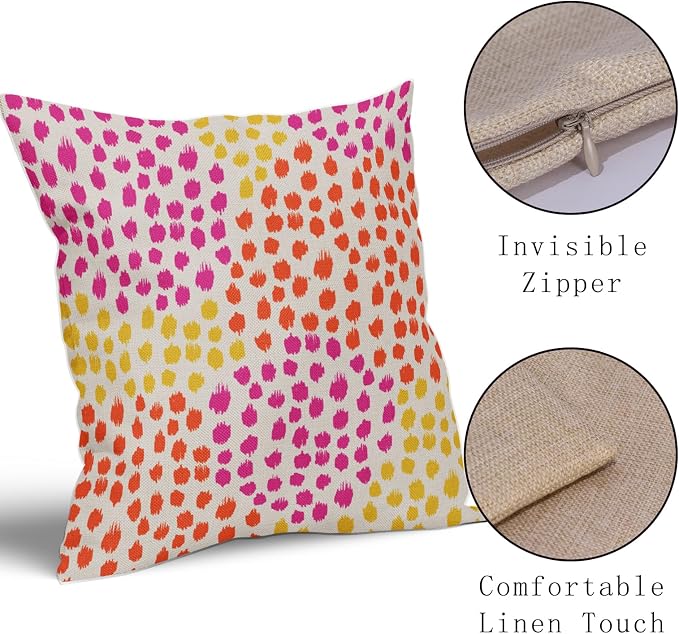 Pink Orange Yellow Throw Pillow Covers 20x20 Set of 2 Retro 70s Colored Hot Pink Preppy Room Decor Pillows Trendy Dot Decorative Outdoor Pillowcase Cushion Cover Linen Pillow Case for Sofa Couch Bed