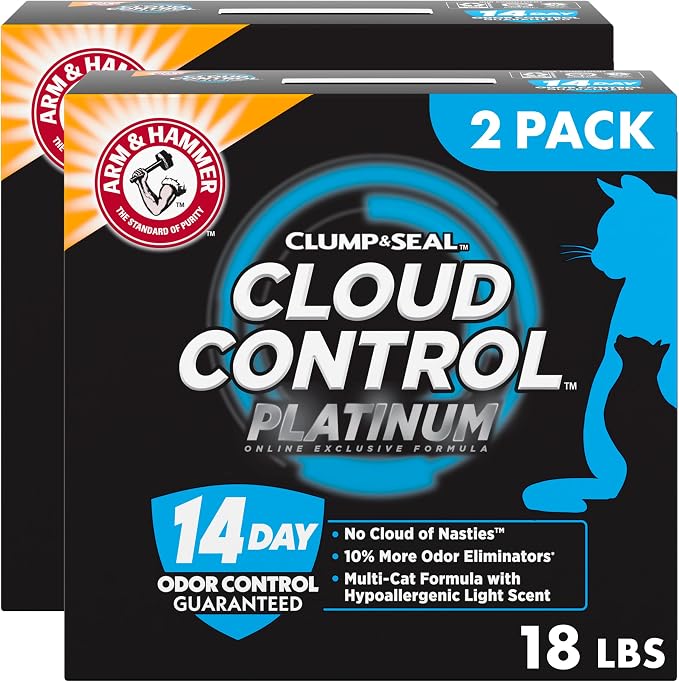 ARM & Hammer Cloud Control Platinum Cat Litter, Multi-Cat, 18 lbs | Clumping Litter, Hypoallergenic, Dust-Free, 14-Day Odor Control