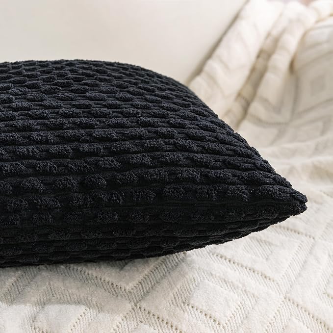 Set of 4 Black Decorative Throw Pillow Covers 18x18 Inch Corduroy Pillow Covers for Bed Couch Sofa Living Room Soft Square Cushion Cases