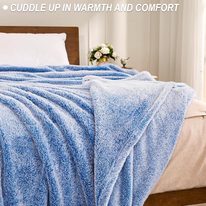 Exclusivo Mezcla Fuzzy Large Fleece Throw Blanket for Couch, Mix-Blue | 50x70 Inches, Super Soft and Cozy Throw, Plush Fluffy Blanket for Sofa, Bed, Bedroom, Home Decor, All Season