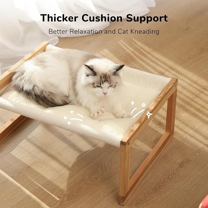 FUKUMARU Large Cat Hammock, Raised Dog Bed for Indoor and Outdoor, Washable | 21" Wooden Pet Beds, Cozy Velvet Cat Couch, Elevated Pet Sofa for Puppy, Bunny and Small Animal