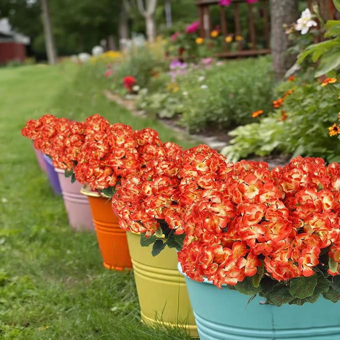 CISDUEO 4 Pcs Artificial Geraniums for Outdoors Silk Flowers Outside Orange | Faux Flowers Geraniums for Outdoor Planter Floral Home Decor Indoor Garden Patio Grave Cemetary Vase Table Centerpiece