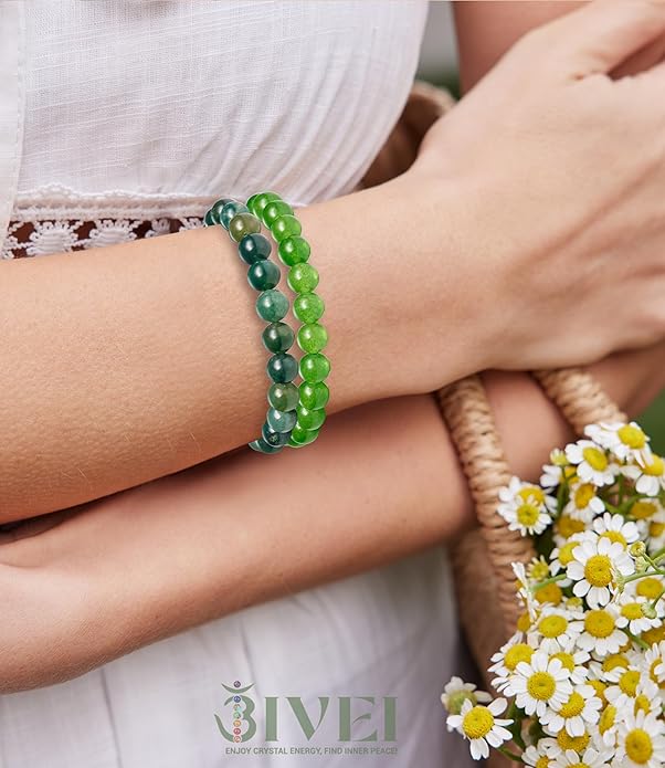 Bivei Natural Gemstone Semi Precious Healing Crystals Handmade Stretchy Round Beads Bracelet,Stocking Stuffers for Women Enhance Positive Energy