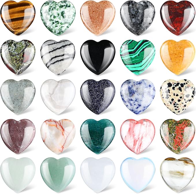 Nuenen 24 Pcs 1 Inch Valentines Natural Heart Stones Bulk 25mm Love Healing Crystals Gemstones Pocket Polished Palm Worry Chakra Stones for Stress Reiki Balancing Yoga Meditation