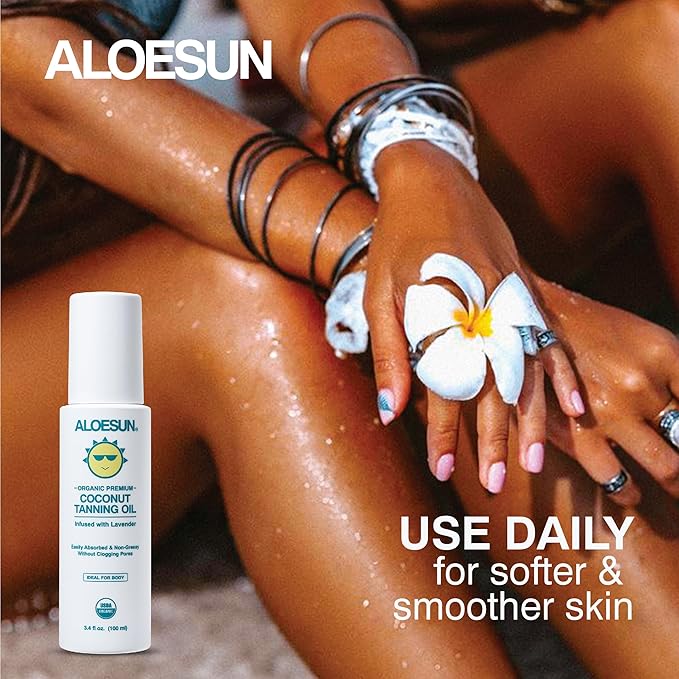 ALOESUN Organic Coconut Tanning Oil Spray Infused with Organic Lavender Oil | Natural Deep Tanning Accelerator | Moisturizing & Hydrating Tan | Non-Greasy | Vegan & Cruelty-Free | Travel Size 3.4 Oz