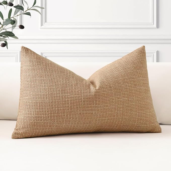 OTOSTAR Linen Throw Pillow Cover Set of 1 Decorative Lumbar Pillowcases Cushion Covers 16x24 Inch for Home Decor Sofa Bedroom Car 40 x 60CM Light Brown