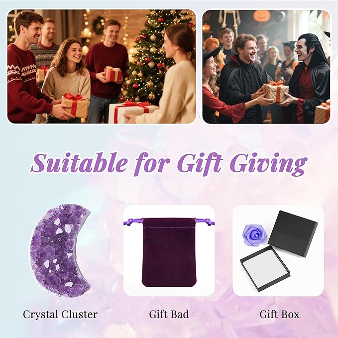 ZHIYUXI Moon Gifts Crystal Cluster Gemstones Amethyst Healing Crystals Moon Gifts for Women Gem Stone Rock Geode Protection Crystals Raw Stone Decor Energy Balance Reiki Home Decor