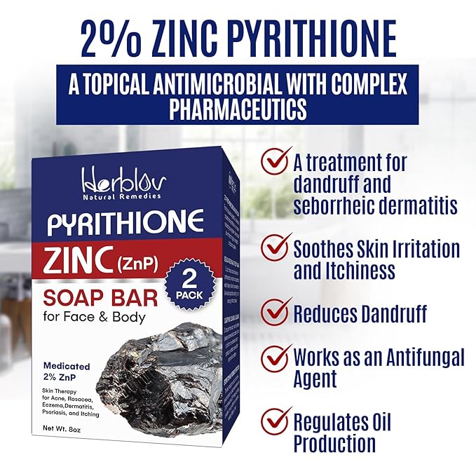 Zinc Soap Bar with Zinc Pyrithione – Gentle All-Natural Face & Body Wash – Daily Cleansing Formula for Oily, Sensitive & Blemish-Prone Skin – Exfoliating Bath Bar Skincare Cleanser – Made in USA