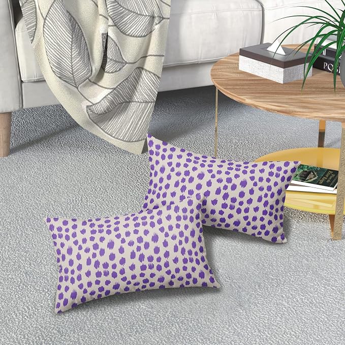Purple Cream Pillow Covers 12x20 Set of 2 Boho Design Polka Dot Throw Pillows Modern Brush Strokes Print Decorative Outdoor Pillowcase Lumbar Cushion Cover Linen Pillow Case for Home Sofa Couch Bed