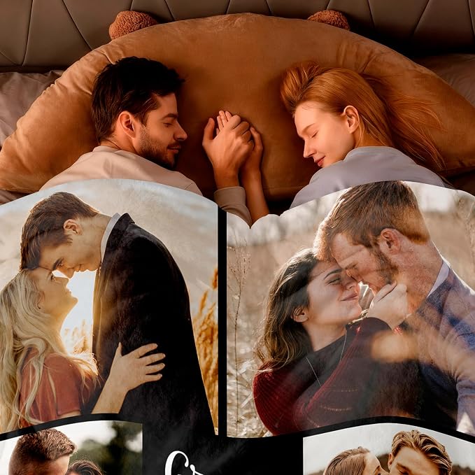 SHIPS NEXT DAY Custom Blanket with Picture Text Personalized Throws Blanket with Photos Customize Blanket Customizable Blankets Customized Gifts for Mom Dad Couple Girlfriend Boyfriend Wife Husband