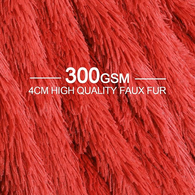 YUSOKI Long Faux Fur Throw Blanket, Red,50" x 60" | Ultra Soft, Lightweight for All Season Use, stays fluffy after repeated washes, Perfect Gifts, Machine Washable