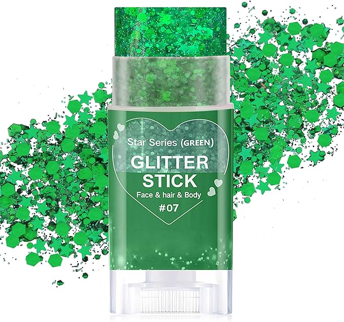 Green Hair Glitter Stick,Christmas Face Glitter Makeup,Waterproof Shimmer Elphaba Costume Accessories,St Patrick's Day Outfit for Women,Mardi Gras Body Glitter Rave Singer Concert