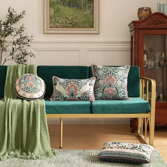 Designer Linen Square Throw Pillow Cover,Set of 2,18"x18"-Naples A | Vintage French Elegant Pillow Cover,Concealed Zipper Design,Floral Pattern,Sofa,Bedroom,Living Room,Lounge Chairs
