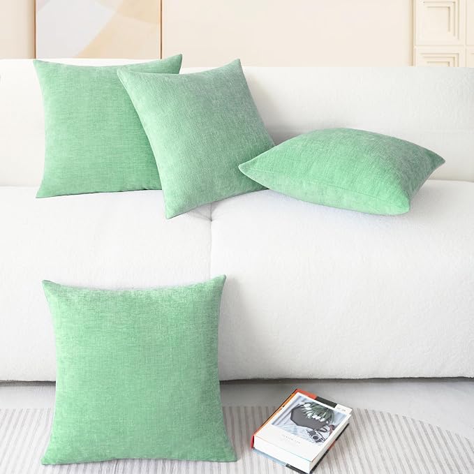 CaliTime Decorative Couch Throw Pillow Covers 18 X 18 Inches Grey Green | Pack of 4, Cozy Chenille Cushion Cases for Sofa Bed Living Room Farmhouse Home