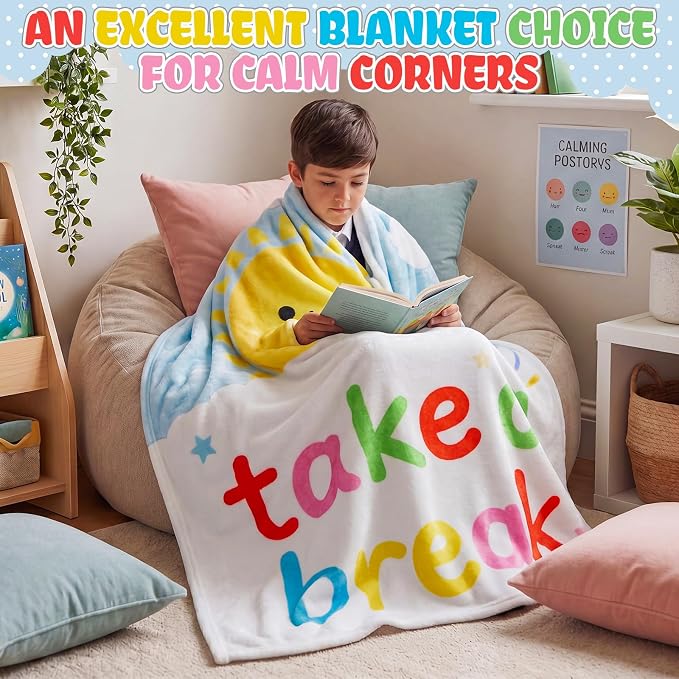 50'' x 60'' Back to School Take a Break Throw Blanket Classroom | Calm Down Corner Break Room Decor for Sofa Couch Bed Reading Corner Blanket Teacher Supplies Classroom Decorations