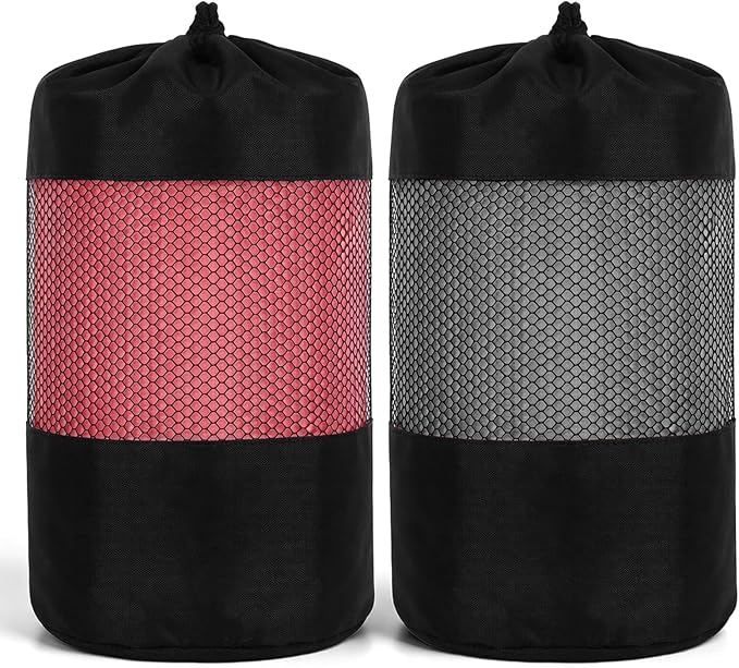 2 Pack Yoga Mat Towel with Grip Dot, Non Slip Yoga Towels for Hot Yoga, Sweat Absorbent Microfiber Towel for Gym, Pilates, Exercise and Fitness, 72" x 24", Gray and Pink