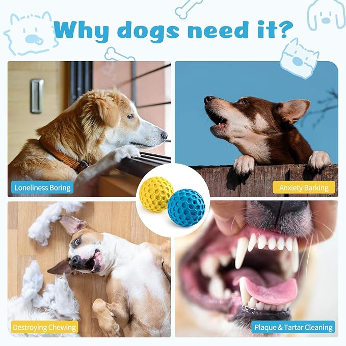HIPPIH Indestructible Squeaky Dog Toys, Interactive Dog Balls 2 Pack