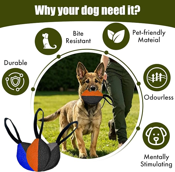 Heavy Duty Dog Chew Ball for Aggressive Chewers, Interactive Bite Ball for Tug of War Fetch, Dogs Indoor Outdoor (Orange)