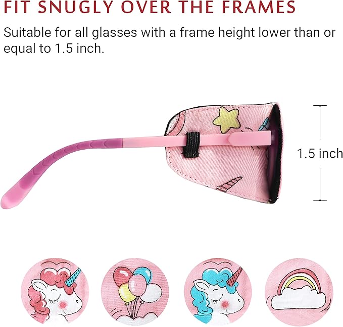Astropic Cotton & Silk Eye Patch for Kids Glasses (Right Eye, Pink Hair Unicorn)