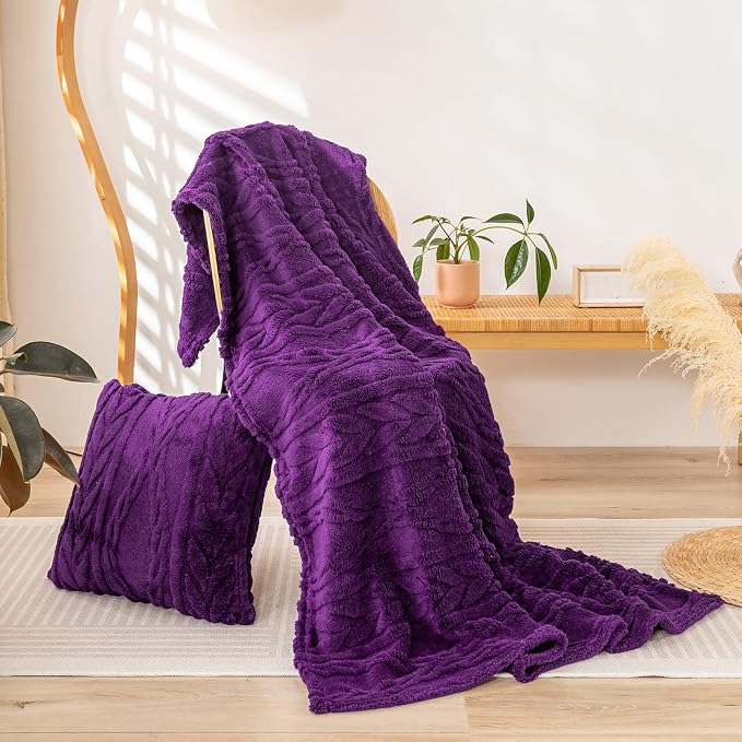 YUSOKI Sherpa Fleece Large Throw Blanket, Purple, 50"x65" | 3D Stylish Design,320GSM, Non-Shedding, Lightweight for All Season Use, stays fluffy after repeated washes, Perfect Gifts