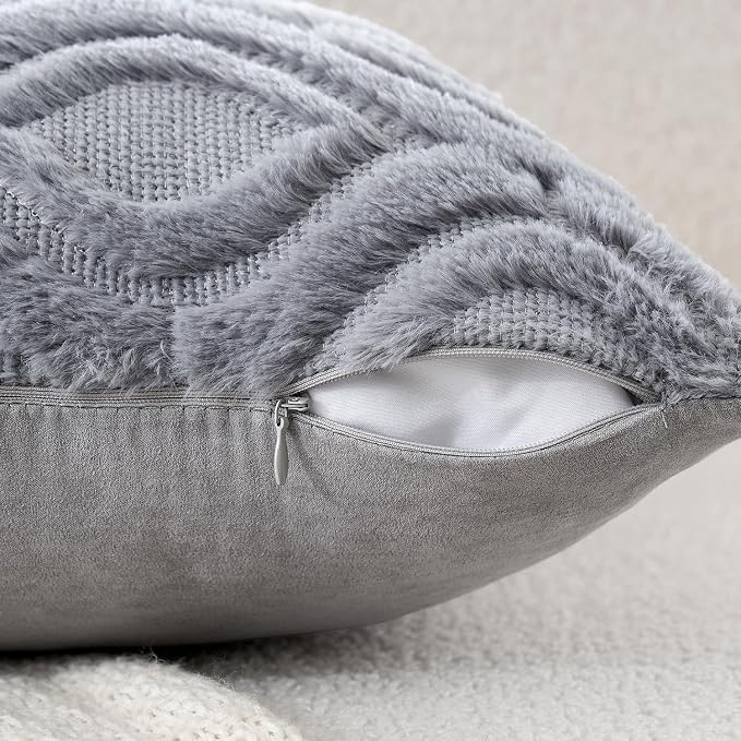 MIULEE Grey Blue Throw Pillow Covers 16x16 Inch, Soft Winter Plush Faux Wool Couch Pillow Covers Set of 2 Decorative Farmhouse Boho Throw Pillows for Sofa Living Room Bed | Set of 2, Farmhouse Boho Home Decor, Decorative Cushion Covers for Sofa, Living...