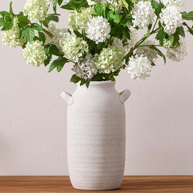 Large Flower Vase Home Decor - Tall Ceramic Farmhouse Table Vases with Handle Living Room Decoration Decorative Rustic Pottery for Floor Kitchen Shelf Coffee Dining Desk Fireplace (12" Rustic)