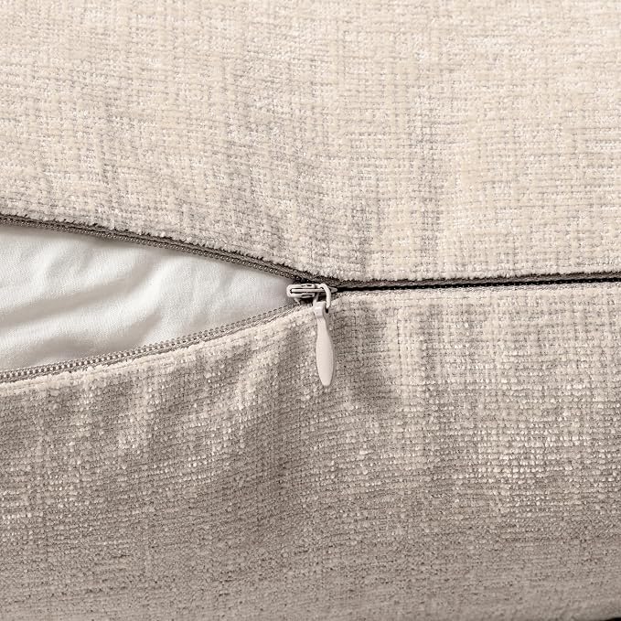 MIULEE Soft Chenille Lumbar Throw Pillow Covers Light Brown 12x20 Inch | Pack of 2, Modern Decor, Classic Decorative Pillows, Solid Dyed Cases, Boho Couch Cushion Covers for Sofa Bed Living Room