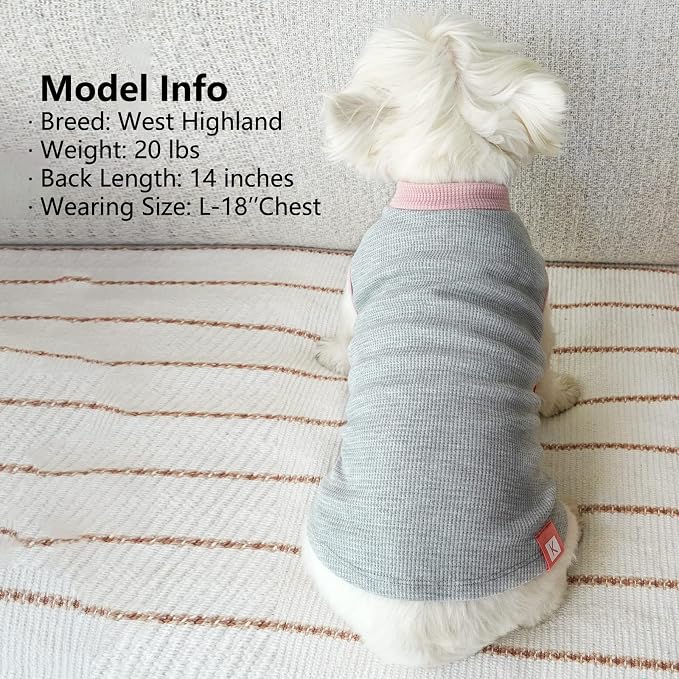 KYEESE 2Pack Dog Shirts Waffle for Small Dogs Stretchy T-Shirts Lightweight Tank Top Sleeveless Dog Vest Breathable, Large, Pink+Grey | Cozy Warmth, Lightweight & Breathable, Gentle on Sensitive Skin, Stretchy & Free to Move, Comfortable Daily Wear