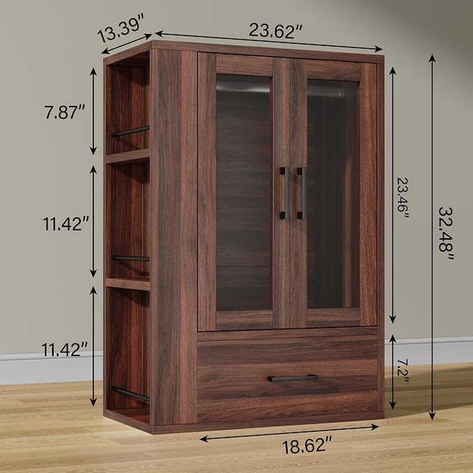 kepptory Pet Wardrobe Closet with LED Light, Side Storage Shelves & Drawer, Walnut Pet Clothes Organizer Cabinet with Hanging Rod, Multi-Functional Pet Closet for Dogs & Cats Clothing, Toys | Walnut Pet Clothes Organizer Cabinet with Hanging Rod, Multi...