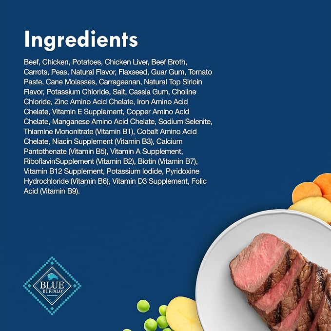 Blue Buffalo Delights Top Sirloin Small Breed Wet Dog Food, 3.5 oz, 12 ct | Adult Formula, Grain-Free, Pate Style, Real Beef First, in Savory Juice, No Corn, Wheat, or Soy