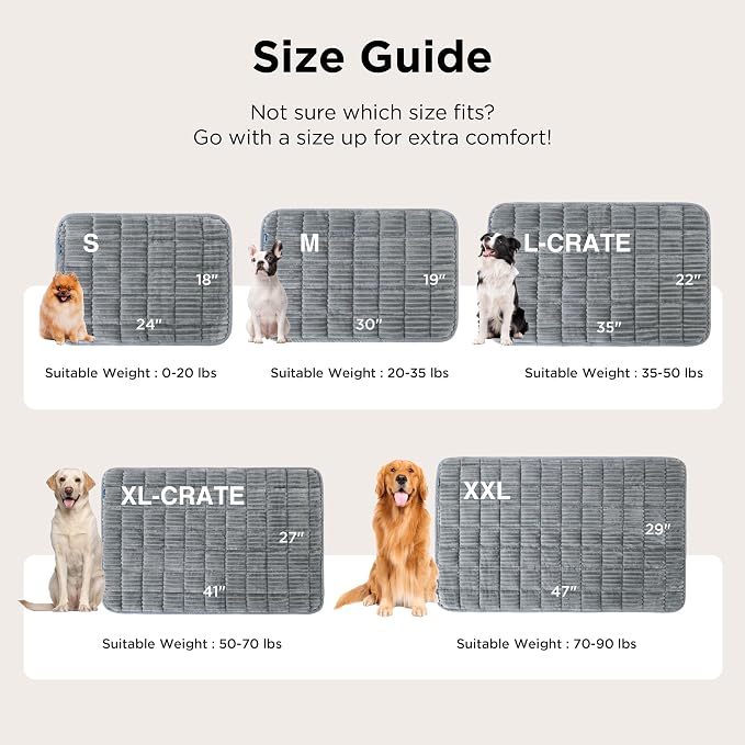 Bedsure ComfyFleece™ Washable Dog Crate Pad,Soft Extra Large Pet Mat,47" | Thin XXL Kennel Pad for Crates Topper,Flat Corduroy Fleece Pads for Dog Cages,Nonslip Bottom,Not Chewproof,Grey