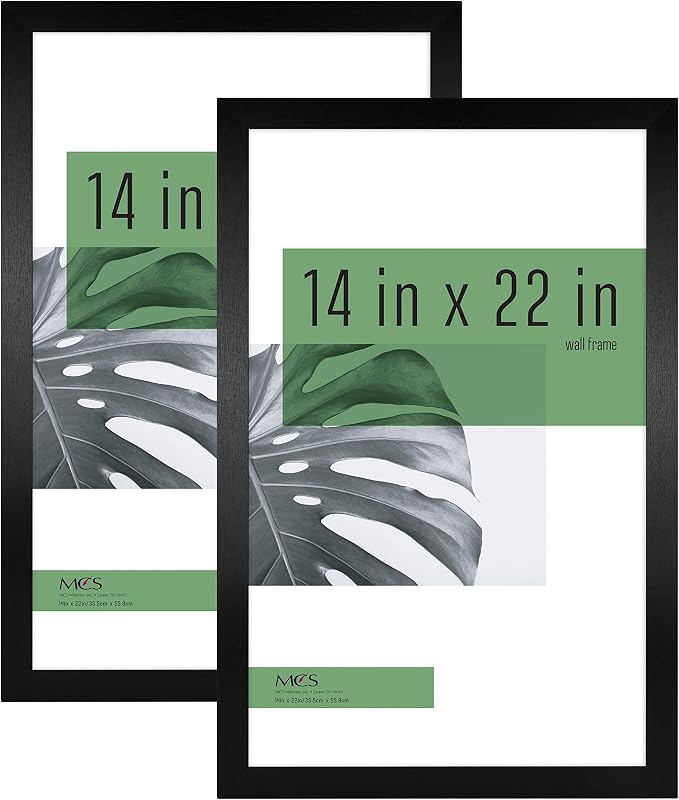 MCS Studio Gallery 14x22 Poster Frame Black Woodgrain Engineered Wood, Vertical & Horizontal Wall Hanging Large Picture Frame for Photos, Posters & Art Prints (2-Pack)