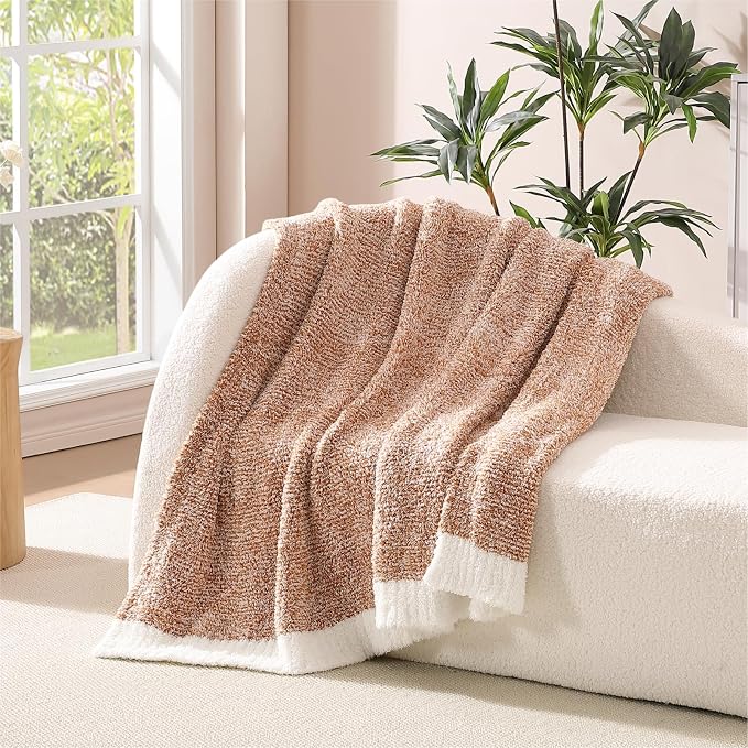 Soft Throw Blanket for Couch-Cozy Reversible Knitted Blankets | Lightweight Warm Fluffy Decor for Women, Mom, Her & Girls, Sofa, Chair, Bed, 50x60in, Cationic Dyeing Burnt Orange