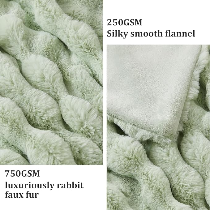 Faux Fur Throw Blanket for Couch, 1000 GSM Cozy Fuzzy Fluffy Soft Plush Thick Bubble Sherpa Blanket for Sofa Bedroom Living Room, Mothers Day Birthday Gifts for Women Home Decor