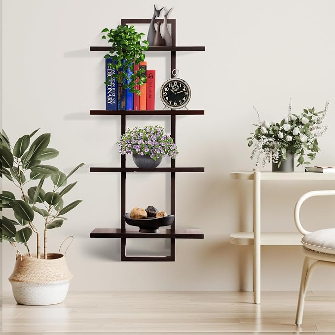 Floating Shelves for Wall,Decorative Wall Shelves,Plants Shelf Framed | Square Wall Decor,Art Sconces Artificial Vases Hanging Storage Shelf for Bathroom Living Room Modern,Wood,2 Tier,2PCS,Walnut