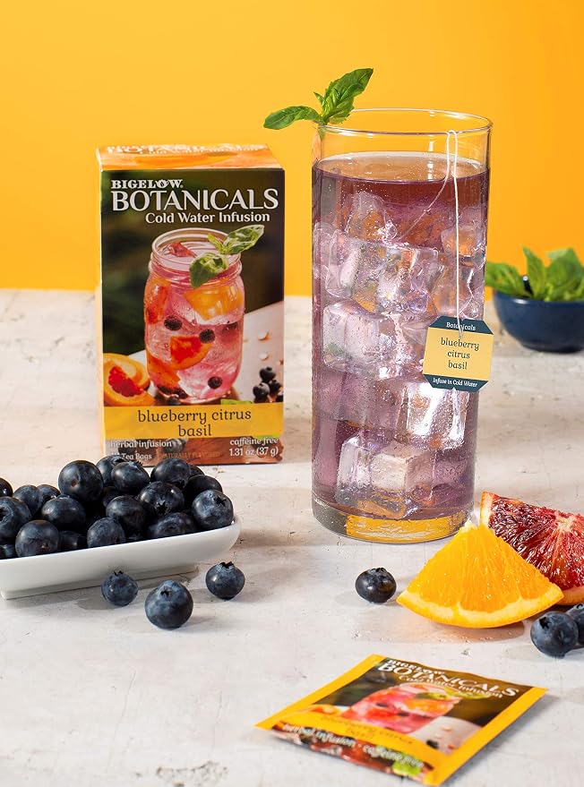 Bigelow Botanicals Cold Water Infusion Blueberry Citrus Basil Tea Bags 18 Count Box (Pack of 3), Herbal Infusion, Caffeine Free, 54 Tea Bags Total