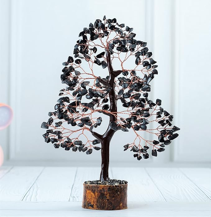Crocon Black Tourmaline Tree of Life - Crystal Gemstone Chakra Healing Stone - Feng Shui Money Tree - Handmade Spiritual Crystal Gifts