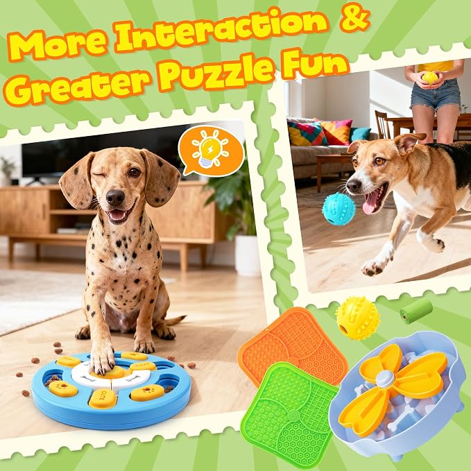 Forfon Slow Feeding Enrichment Set with Lick Mat & Puzzle Toy | Multi-Level Challenge, Mental Stimulation,Healthy Eating Habits,Puzzle Solving,Treat Play