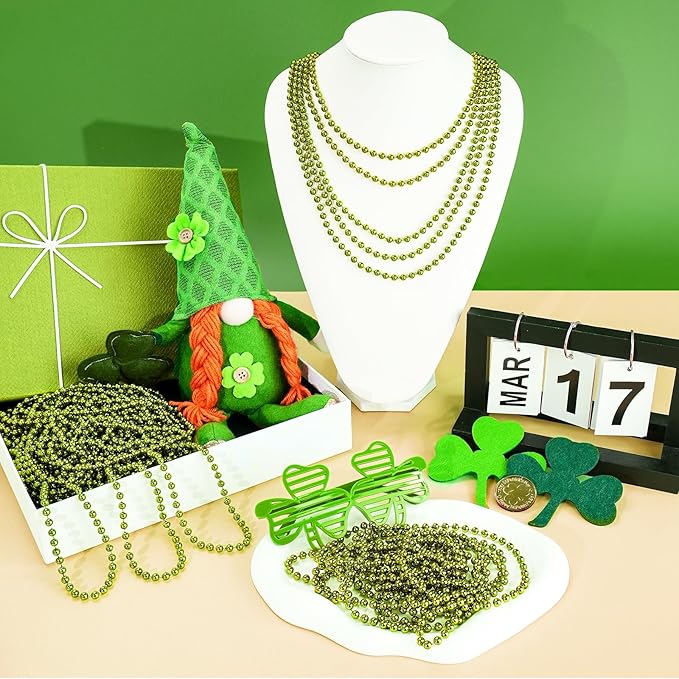 SHAOQINLIN 12 PCS St. Patricks Day Bead Necklace, 33" Light Green Mardi Gras Beads Necklaces St Patricks Day Accessories for St. Patrick's Day Mardi Gras Parade Throws Birthday Christmas Party Favors