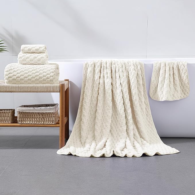 Extra Large Bath Towel Set of 6 (40"x80"),Oversized Bath Sheet Super Soft Highly Absorbent Microfibers Quick Dry Luxury Shower Towel for Bathroom Spa Gym Hotel Yoga (Cream, 6Piece)