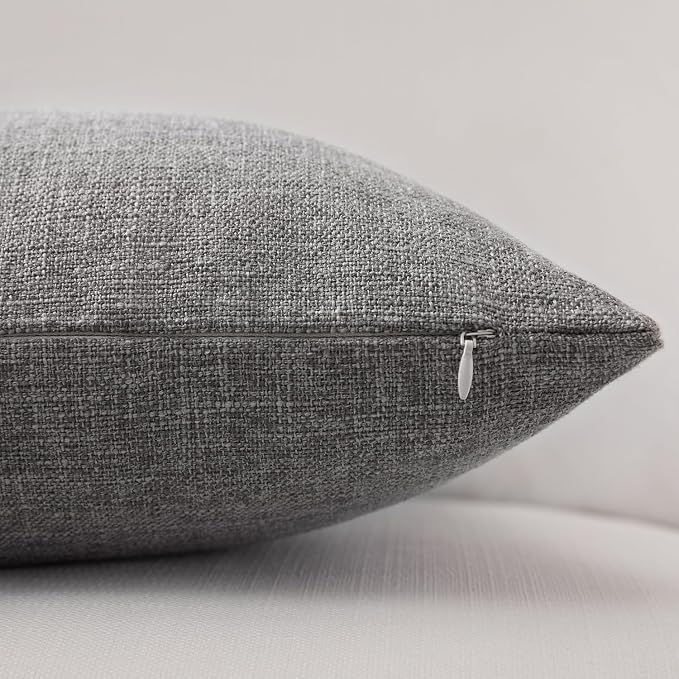 Meekio Set of 2 Charcoal Gray Throw Pillow Covers 20x20, Modern Farmhouse Linen Blend Decorative Pillow Covers for Couch Sofa Bed