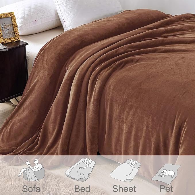 Exclusivo Mezcla Soft Fleece Blanket King Size for Bed, Brown | 104x90 Inches, Double-Sided Brushed Flannel, Lightweight Plush Cozy Blanket for Home Decor, All Season, Machine Washable