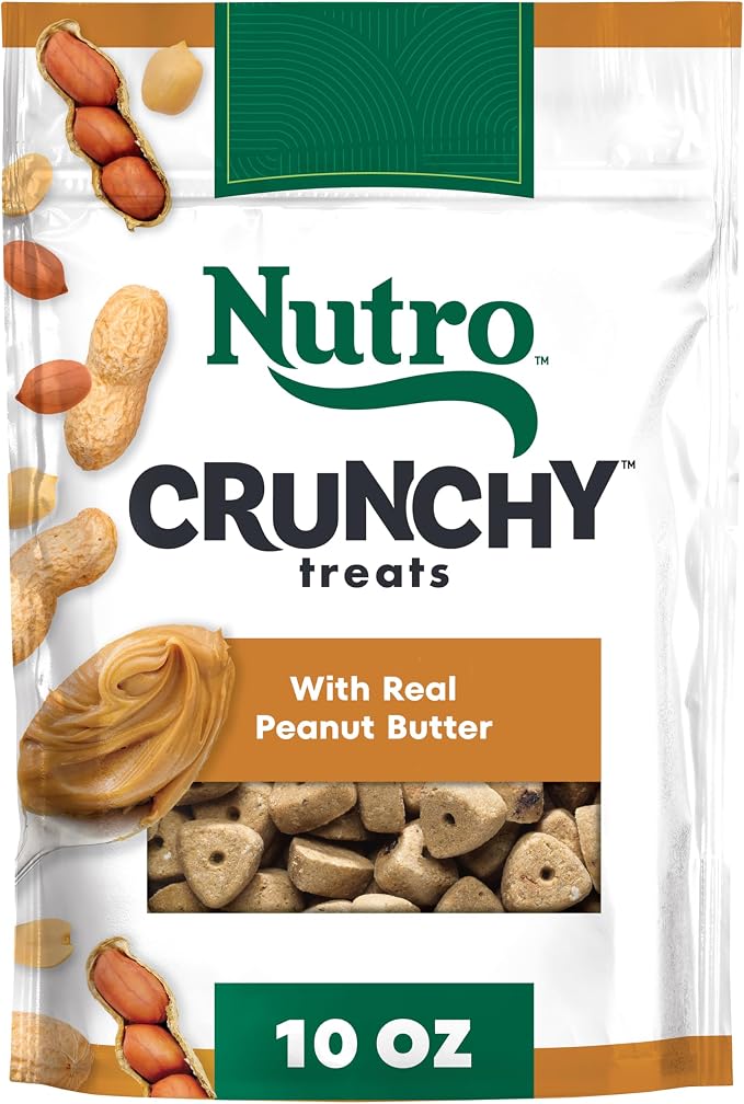Nutro Crunchy Dog Treats with Real Peanut Butter, 10 oz | 5 calories per treat, natural ingredients, no corn, wheat, soy protein, low calorie, quality protein, ideal for training