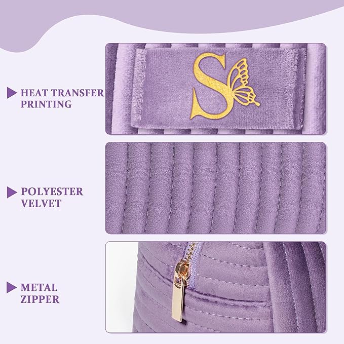 COSHAYSOO Personalized Birthday Gifts for 13 14 15 16 17 18 19 20 21 Year Old Teen Girls Purple Initial Makeup Bags Travel Cosmetic Pouch, Unique Christmas Galentines Valentines Gift Ideas Letter S