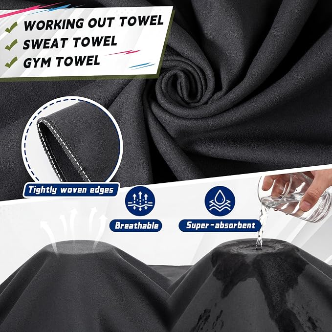 Mixweer 4 Pack Gym Microfiber Bath Towels 63"x32" Extra Large Shower Towel Lightweight Oversized Fast Drying Bathtowel for Gym Sports Travel Camping(Royal Blue, Military Green, Dark Gray, Medium Gray)